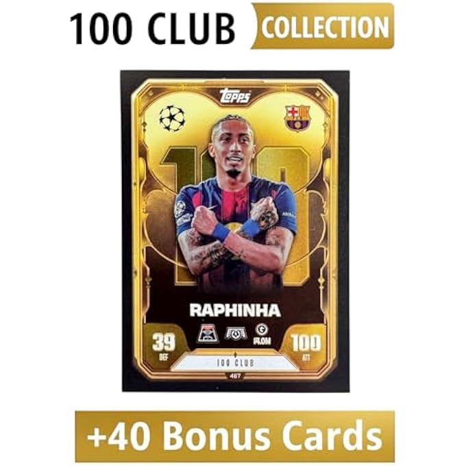 rayihni RAPHINHA (BARCELONA) +40 BONUS CARDS  100 CLUB  MATCH ATTAX 2025/2026 (25/26)  RARE FOOTBALL TRADING CARD - Image 3